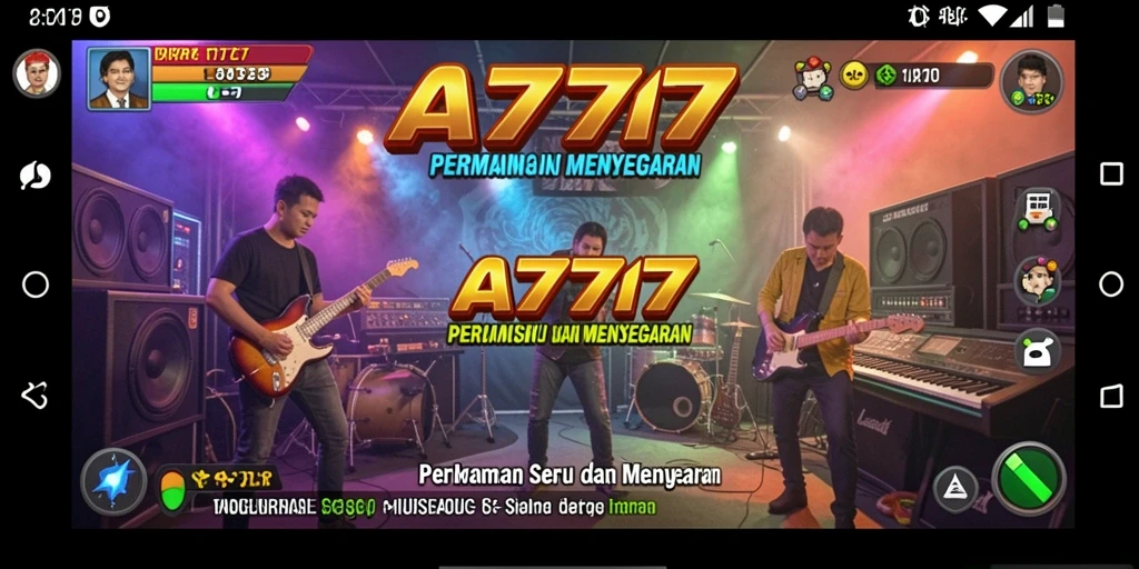 Tampilan gameplay A7777 dengan beragam lagu musik.