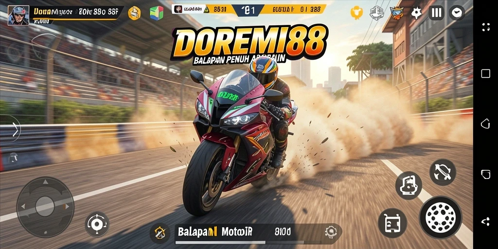 Gambar gameplay DOREMI88 menampilkan balapan motor yang menegangkan.