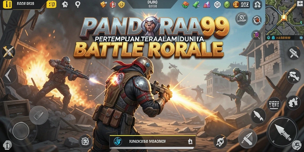 Gameplay PANDORA99 menunjukkan aksi pertempuran antara pemain di arena luas.